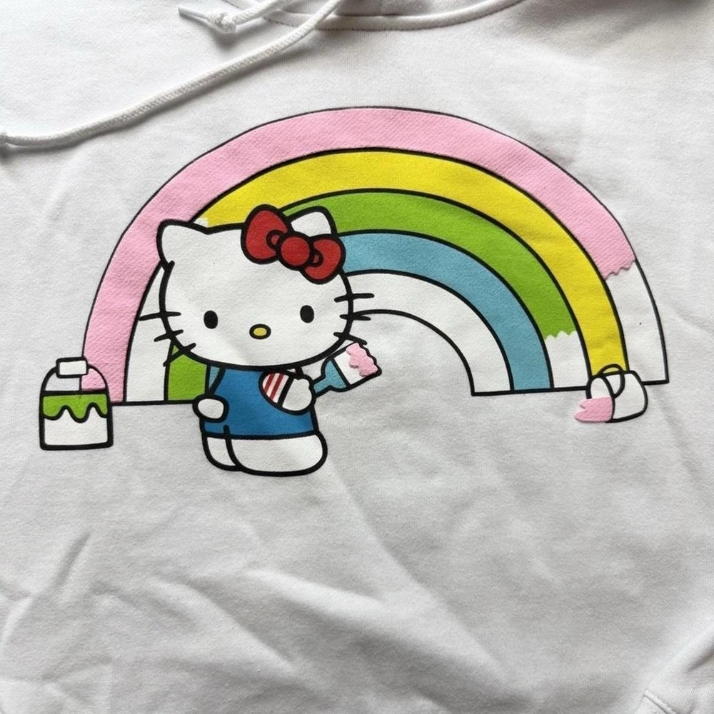 Hello Kitty Rainbow Hoodie Large White Sanrio Graphic Womens Unisex Y2K - Picture 3 of 8